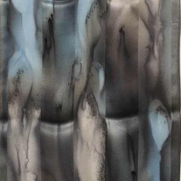 Hand Painted Silk Scarf Light Blue Charcoal Silver - Picture 5 of 5